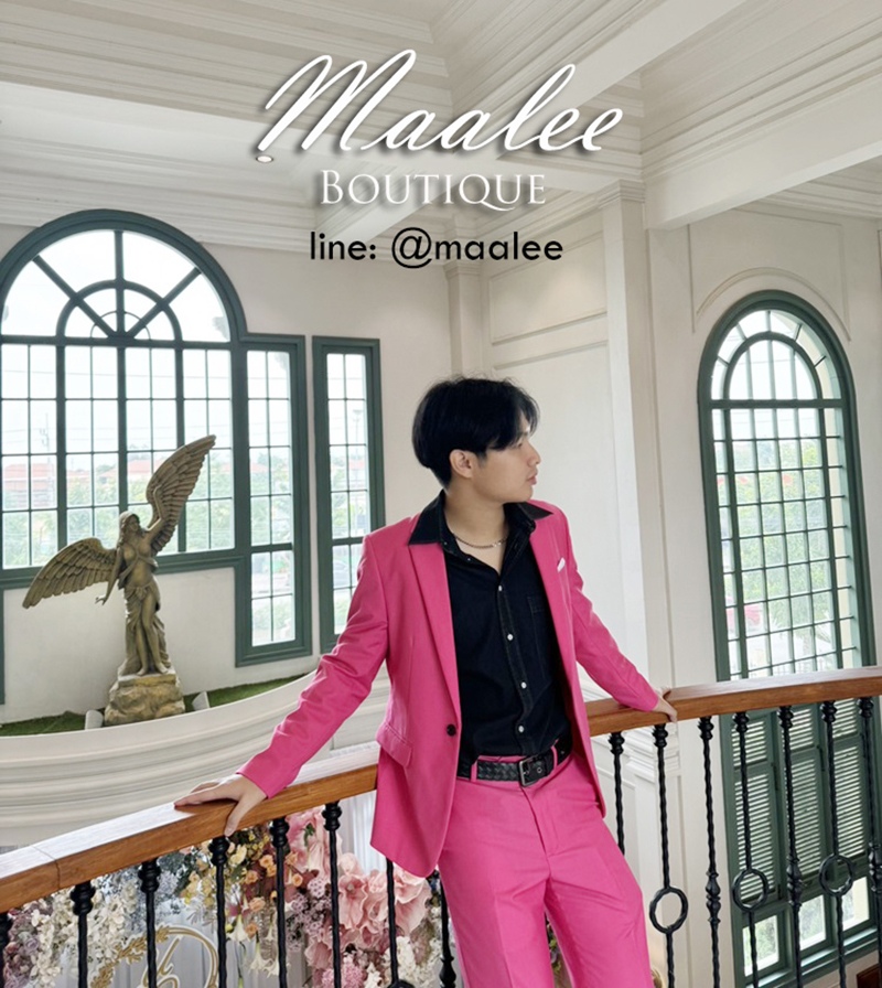 พร้อมเช่า ชุดสูทชาย สีชมพูบานเย็น ทรงเข้ารูป Slim-cut (พร้อมเสื้อกั๊ก) สำเนา