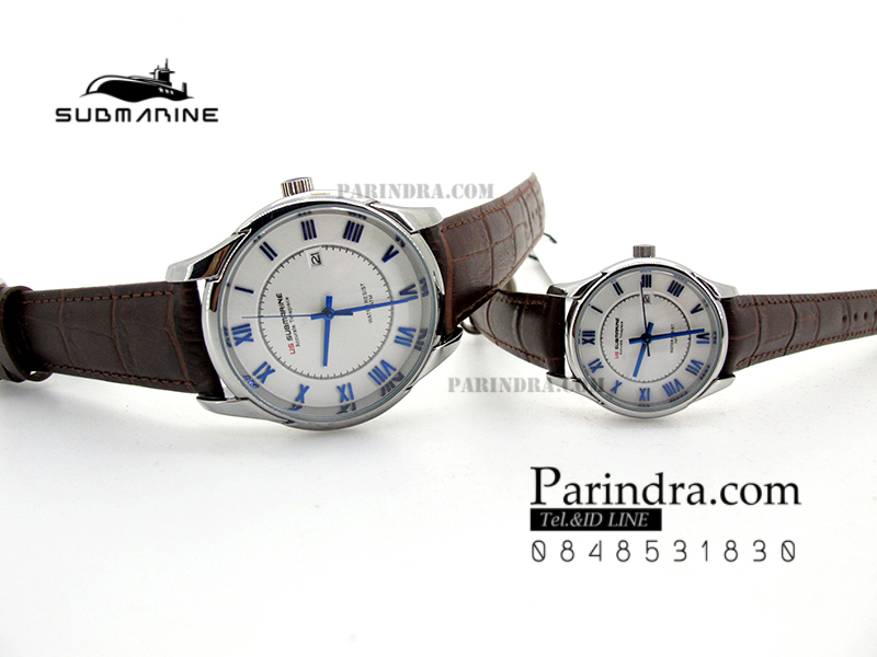 นาฬิกา US Submarine J118MD ของแท้ 100 % สายหนังน้ำตาลหน้าปัดขาว