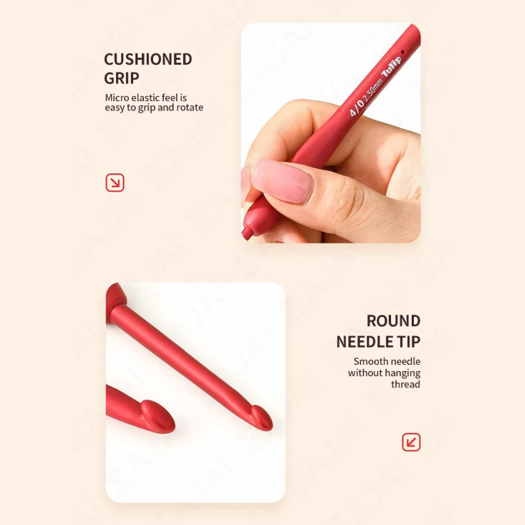 เข็มโครเชต์ TULIP Japan Etimo Red ของแท้ ด้ามจับ Cushion นิ่มมือ สีแดง