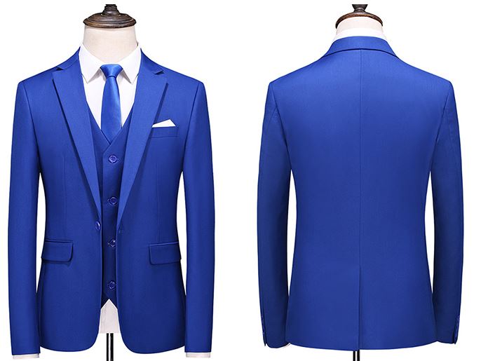 พร้อมเช่า ชุดสูทชาย สีน้ำเงิน สไตล์เกาหลี (มีเสื้อกั๊ก)