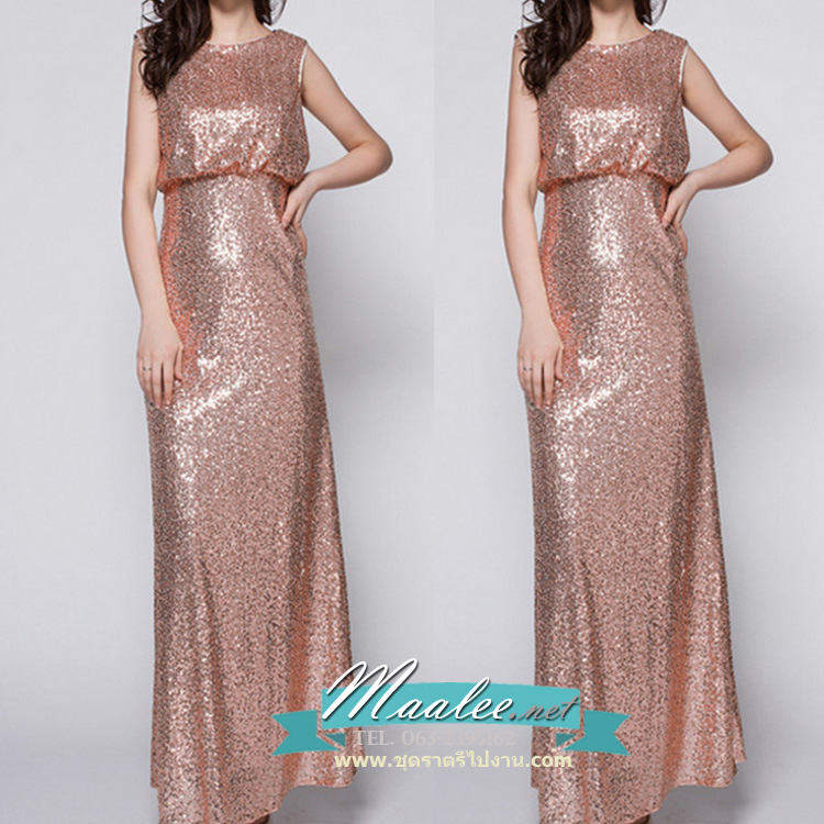 พร้อมเช่า ชุดราตรีแนวGatsby ปักเลื่อม แขนกุดเข้ารูป ออกงานกลางคืน ด้านหลังเป็นซีทรูแนวเซ็กซี่ สีเงิน (ซิปหลัง)