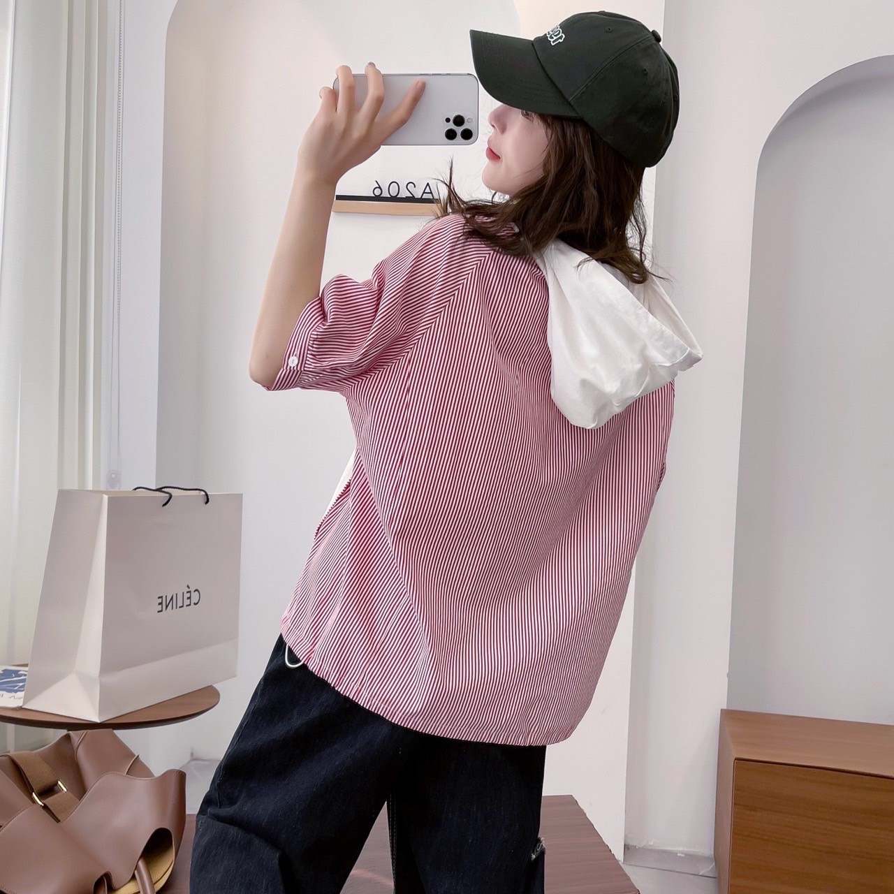 เสื้อยืดลายปักลายมิกกี้มีฮู้ด