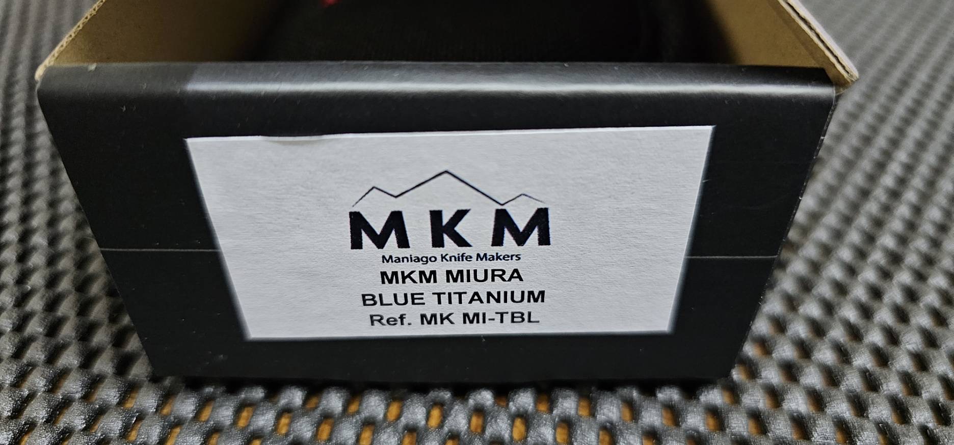 MKM Miura Button Lock Knife Blue Ti (2.72" Satin M390) MK MI-TBL