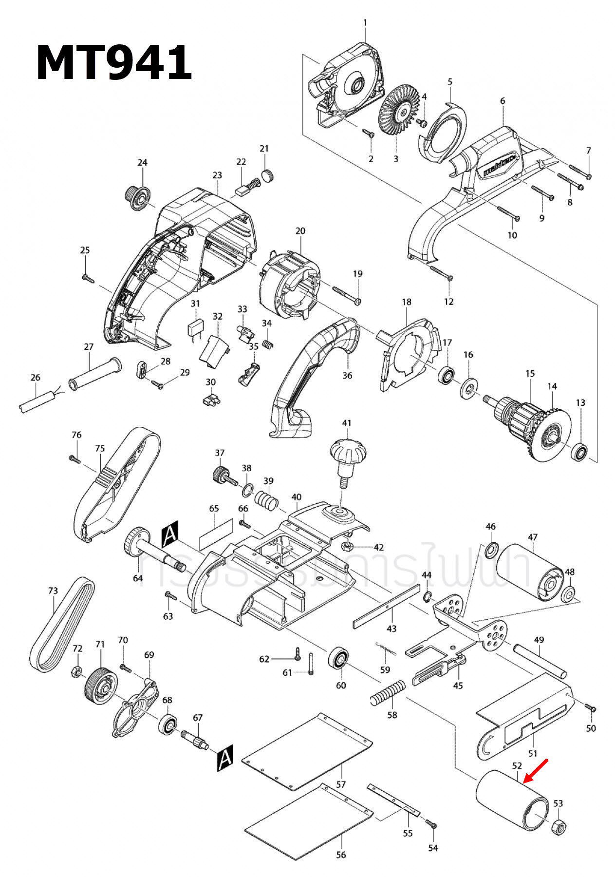 DRIVING ROLLER เครื่องขัดกระดาษทราย Maktec-มาคเทค MT940, MT941 [#52] Pn.162248-3 (แท้)##