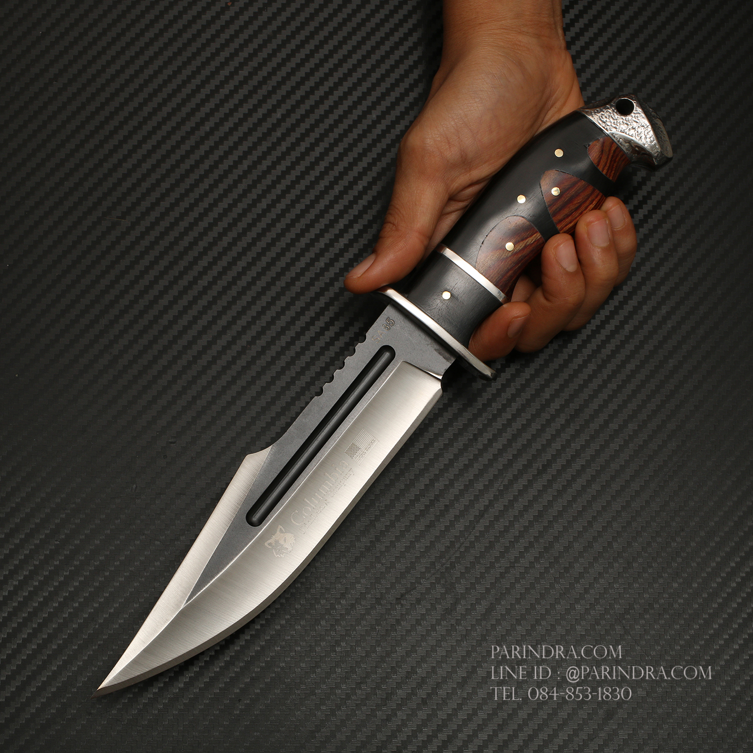 มีดเดินป่า COLUMBIA รุ่น SA85 ด้ามไม้ ทรงใบมีดสวย ทูโทน