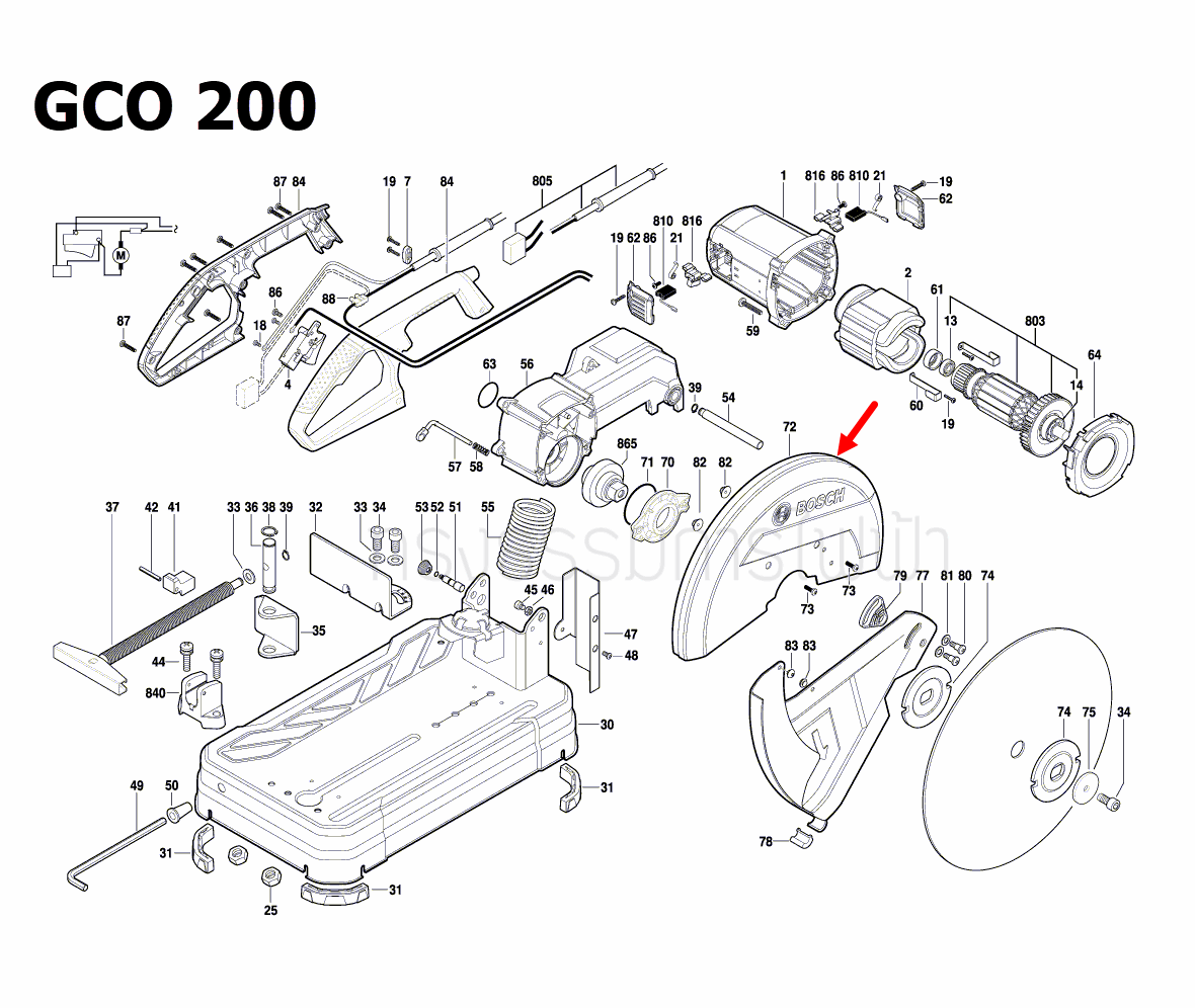 GCO 200 [#72] บังสะเก็ด, บังใบ แท่นตัดไฟเบอร์ Bosch บอช (แท้-สั่ง)