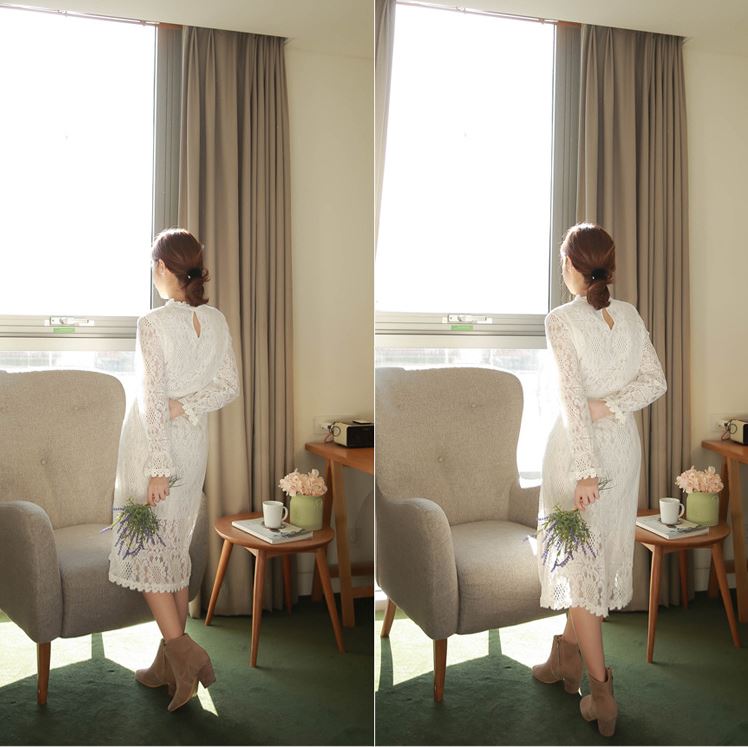 Pre-order เดรสขาว พรีเวดดิ้ง แขนยาว ลูกไม้ สีขาว