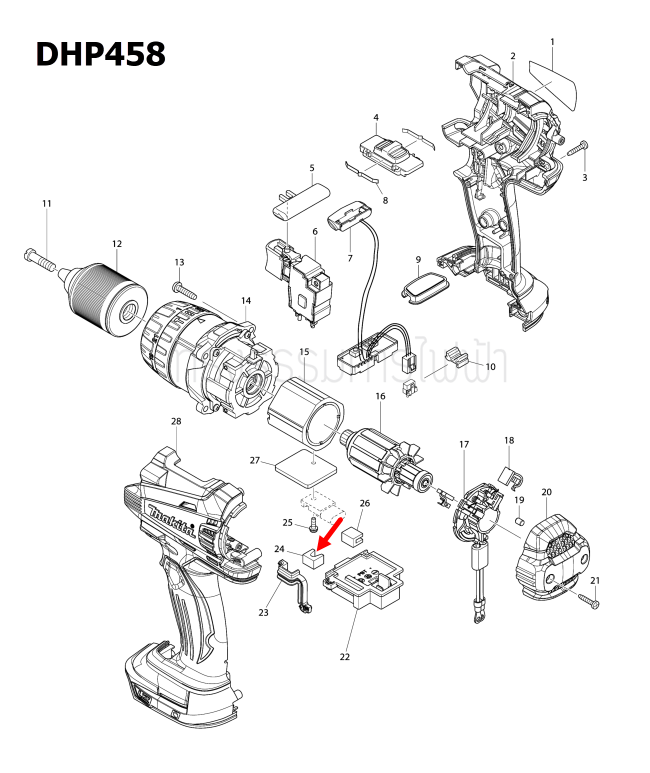 ฟองน้ำ A สว่านเจาะกระแทกไร้สาย Makita มากีต้า DTD146 [#5], DHP458 [#24] Pn.423422-1 (แท้) ##