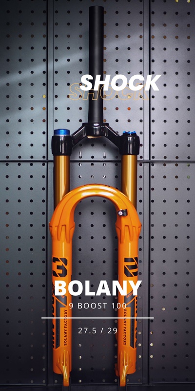 โช๊คลม BOLANY ซางตรง 29 แกน 9 Size 27.5/ 29 Boots 100 ปรับล็อคได้ แกนโช๊ค32mm สีดำ และ ส้มทอง