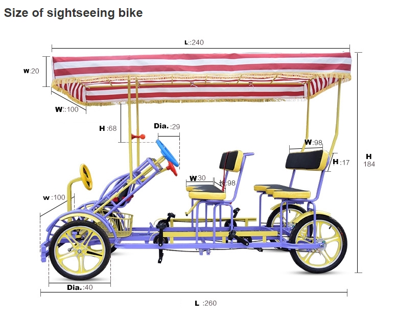 จักรยานหรรษา SURREY BIKE แบบ 4 คนปั่น+ 2 เก้าอี้เด็ก+ร่มกันแดด ปั่นพร้อมกัน หรรษาทั้งครอบครัว พร้อมได้ออกกำลังกาย