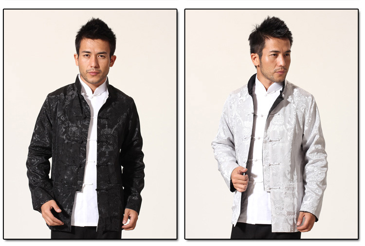 Preorder ชุดจีน ชาย เสื้อผ้าแพร สีดำ/ เทาเงิน ใส่ได้สองด้าน