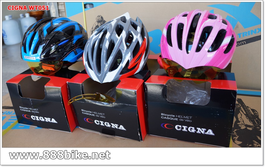 หมวกจักรยานมีแว่น CIGNA รุ่น WT051 งานอบ Inmold (มี1เลนส์) มีสีชมพู