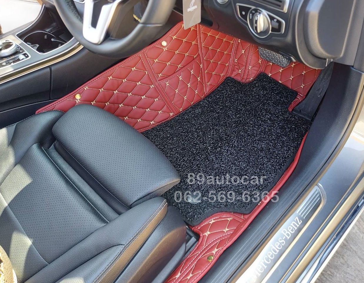 ขายพรมในรถยนต์ Benz C220d W205 ปูพรม7D สีแดงไวน์ +ท้าย + ไวนิลดักฝุ่นสีดำ เข้ารูป