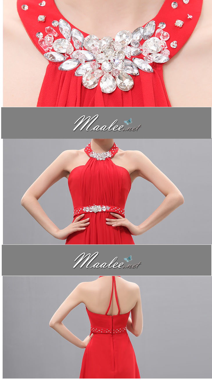 พร้อมเช่า ชุดราตรียาว แบบเกาะอก เพิ่มความเซ็กซี่สไตล์คล้องคอ โชว์หลัง ผ้าชีฟอง แต่งคริสตัลสวยหรู สีครีม