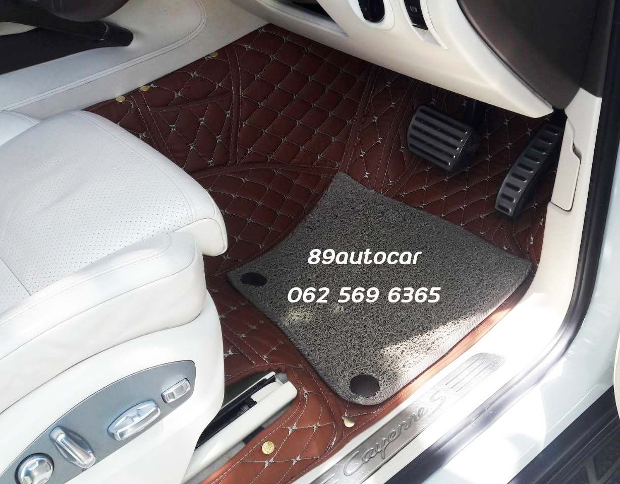 สั่งตัดพรมรถยนต์ Porsche Cayenne 2013 ปูพรม7D สีน้ำตาลเข้ม + พรมดักฝุ่นสีครีม
