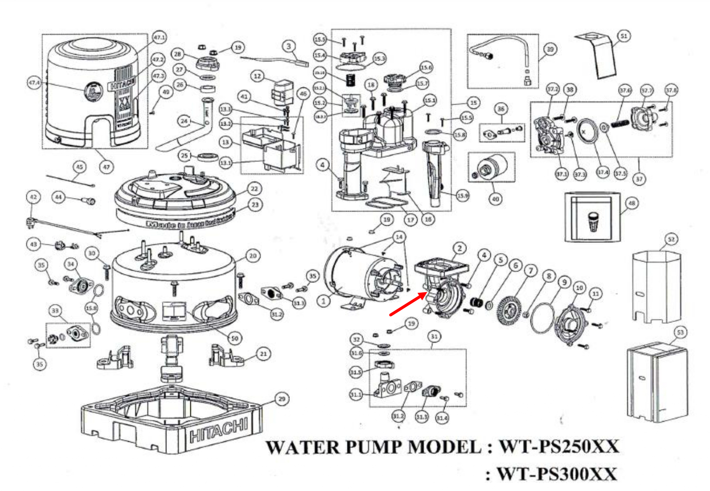 *เลิกผลิต* #B35 เรือนปั้ม ปั้มน้ำ ฮิตาชิ, ไอทีซี รุ่น WT-P250, 300, 350, 400XS, WM-P250, 300, 350XS, WT-PS250XS, WT-PS300XS Pn.0PAZ03644A (แท้)