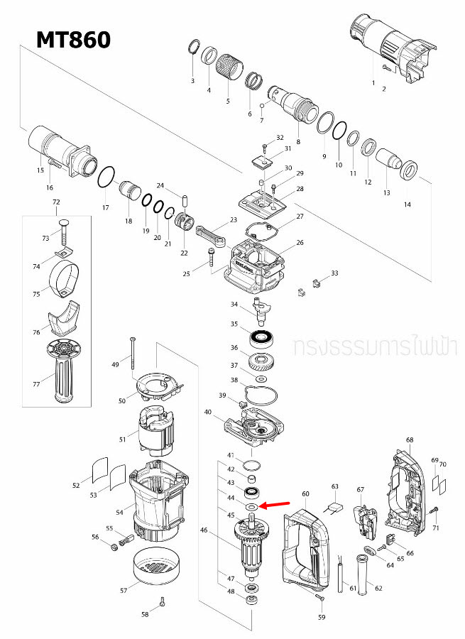 แหวนรอง สกัดไฟฟ้า Maktec มาคเทค MT860 [#44], JS3200 [#3] Pn.253759-0 (แท้) ##
