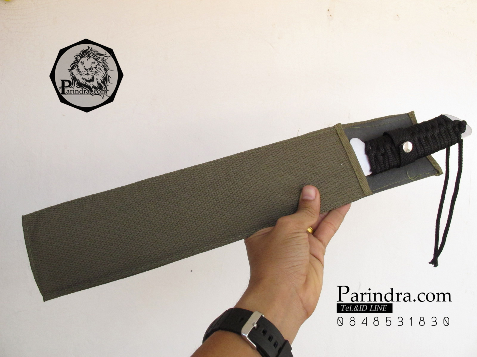 มีดยาวเดินป่า Hawk สปาร์ต้า หัวตัด ขนาด 18.5 นิ้ว ด้ามเชือกถักสีดำ