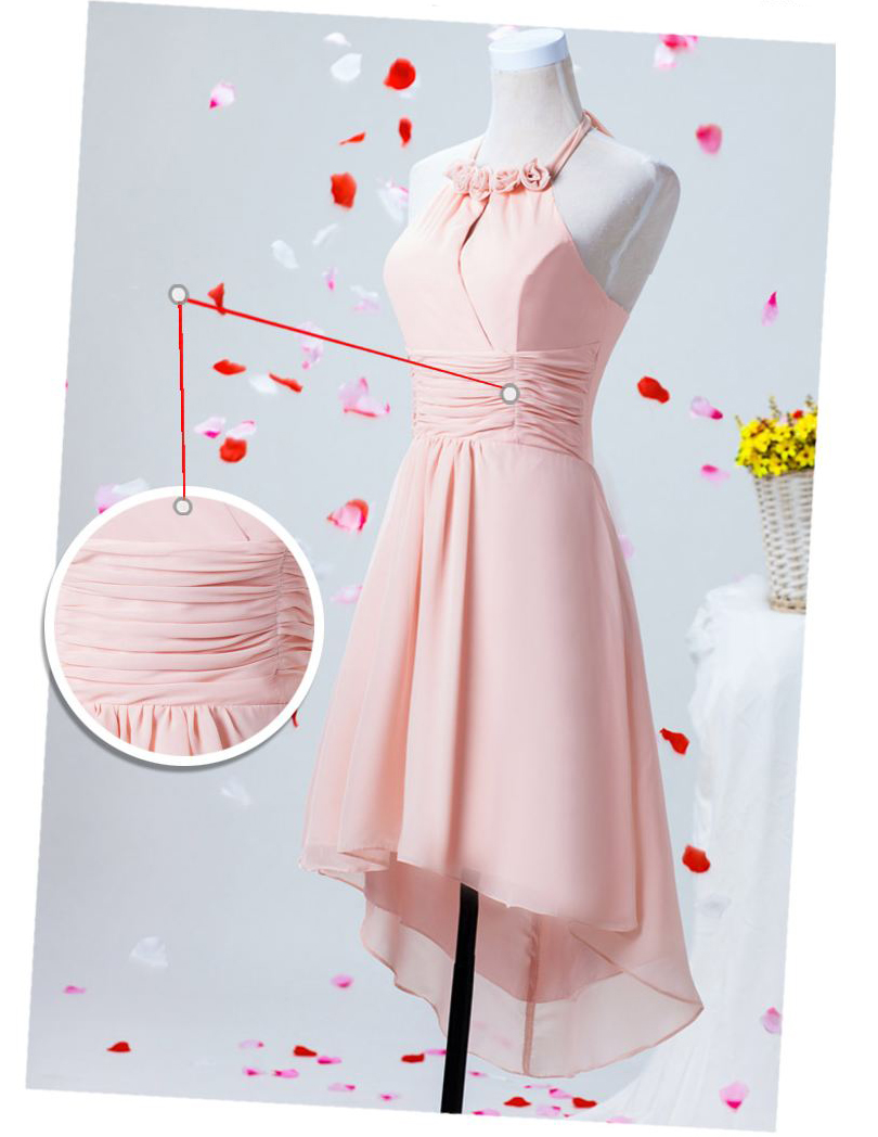 พร้อมส่ง ชุดราตรีสั้น สีชมพูอ่อน ชุดเพื่อนเจ้าสาว Pink-001E