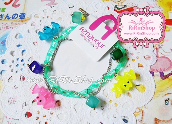 Aznavour สร้อยข้อมือเซลลูโลสเส้นคู่ จี้ค้างคาว ( Green )