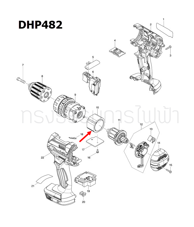 YOKE UNIT สว่านกระแทกไร้สาย Makita มากีต้า DHP482, DDF482 Pn.632J70-7 (แท้) ##