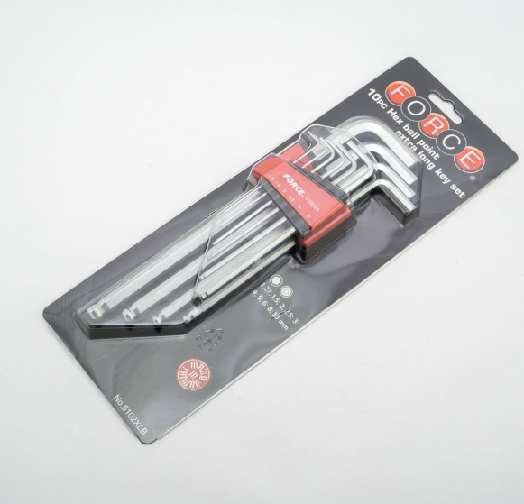ประแจ แอลหัวบอล ยาวพิเศษ (10ชิ้น) ฟอร์ซ (FORCE) Pn.5102XLB (แท้-สั่ง) (**)