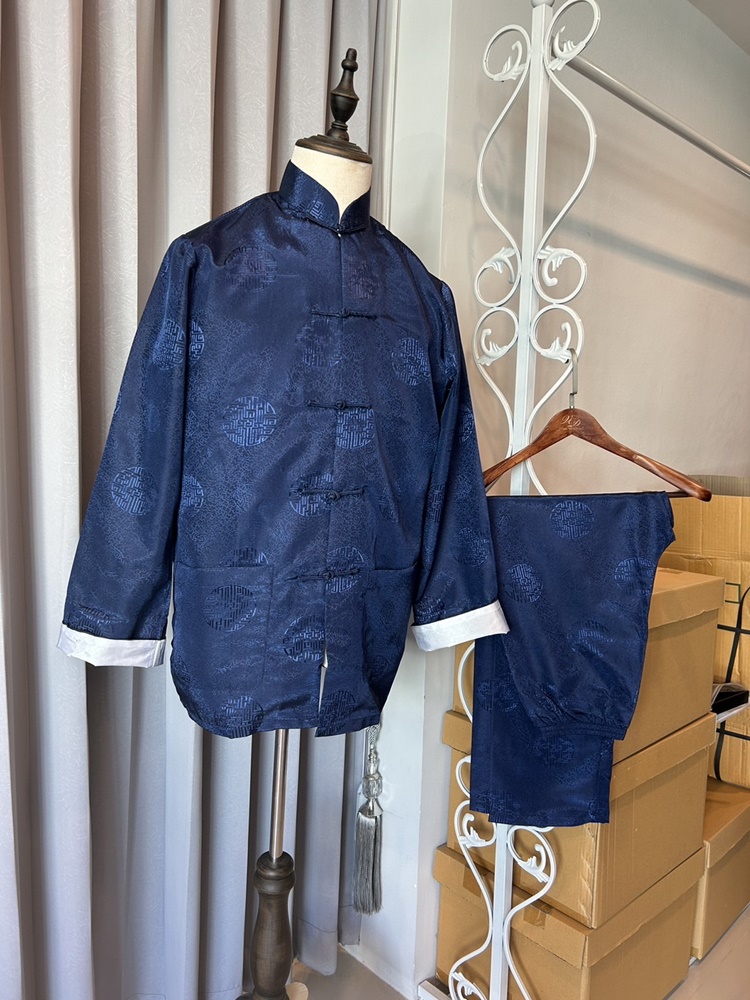 พร้อมส่ง เสื้อจีนชาย สีน้ำเงิน (เฉพาะเสื้อ XL)