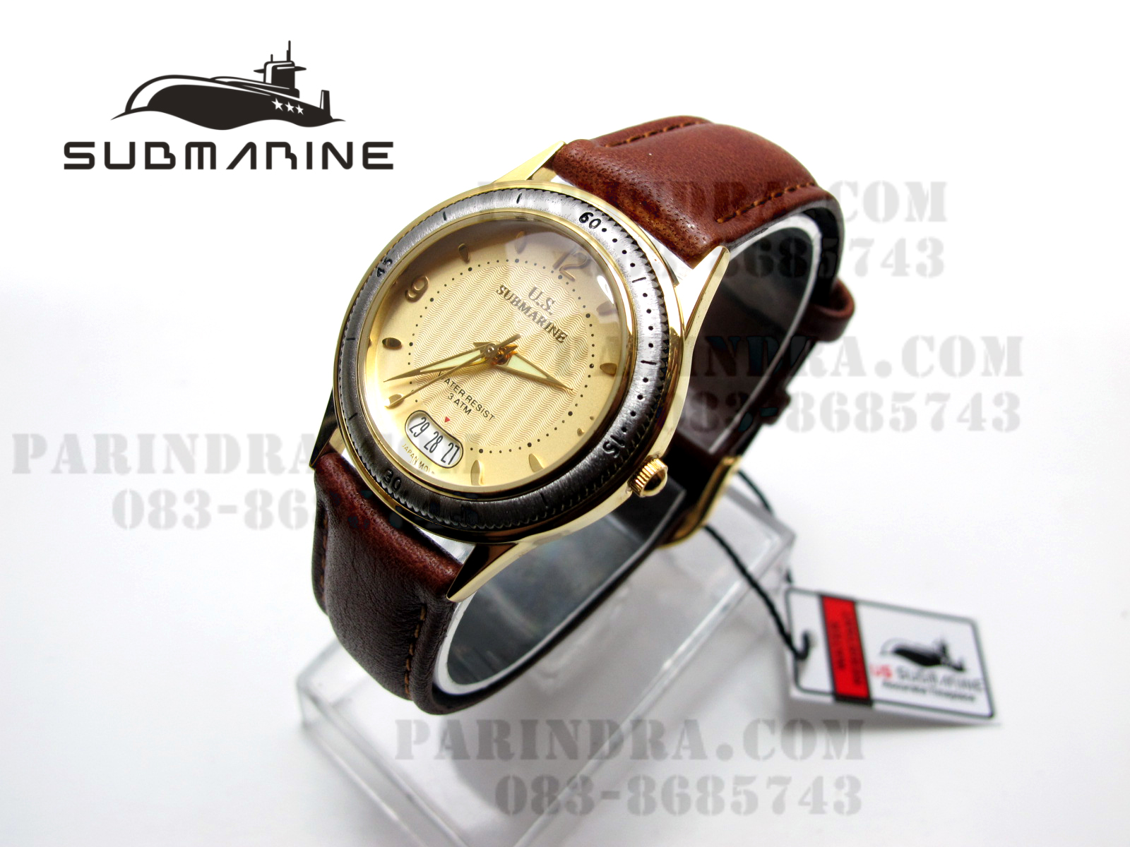 นาฬิกา US submarine รุ่น J093MD สายหนังสีน้ำตาลหน้าปัดสีทองอ่อน หนังนุ่มมากๆ Japan Movement ของแท้ 100%