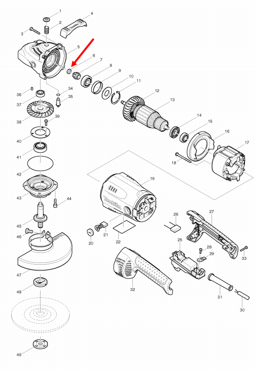 น๊อตล็อคปลายทุ่น หินเจียร 7" Makita GA7020, GA7030, GA9030 [#6] Pn.252194-9 (แท้) ##