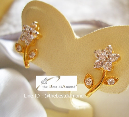 BE034 ต่างหูเพชรCZ น่ารักๆๆ ดีไซน์รูปดอกไม้ เก๋สุดๆ ใส่ติดหูได้เลย