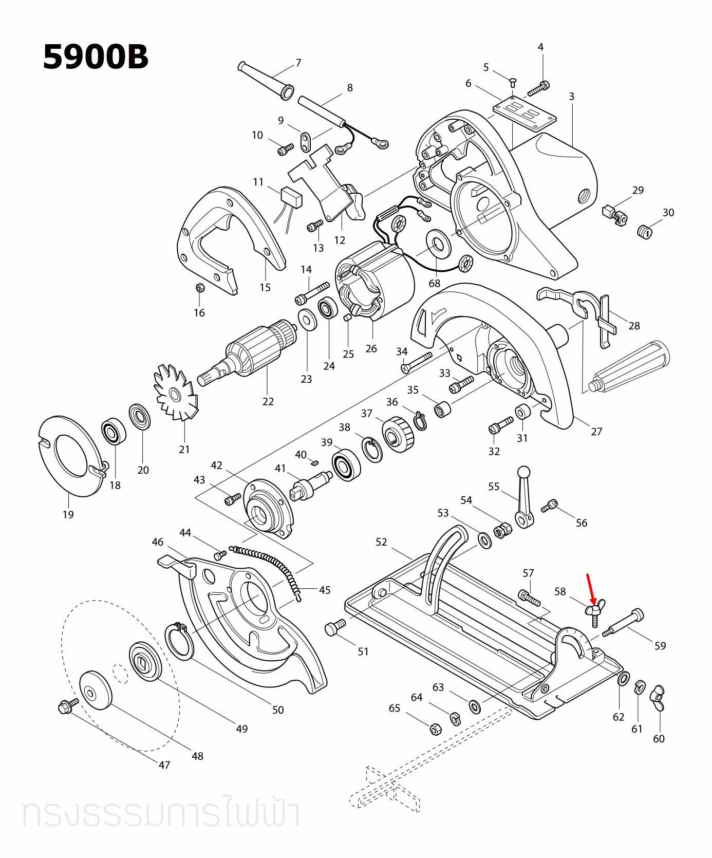 น๊อตหางปลา M5X15 เราท์เตอร์ (Router) Makita 3612BR [#51], 5900B [#58] Pn.924216-2 (แท้) ## (*)
