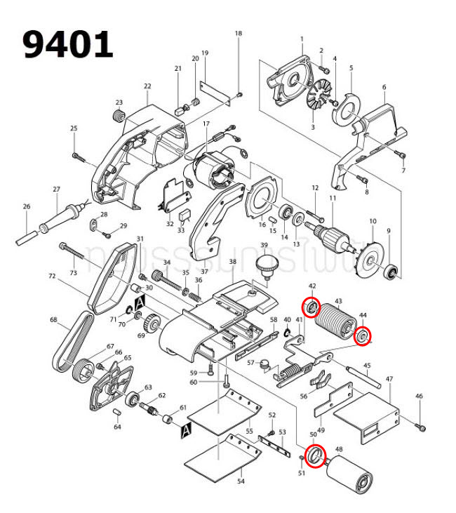 ตัวรองล้อ เครื่องขัดกระดาษทราย Maktec ,Makita MT940, MT941, 9401 , 9403, 9924DB Pn.253922-5 (แท้) ## (*)