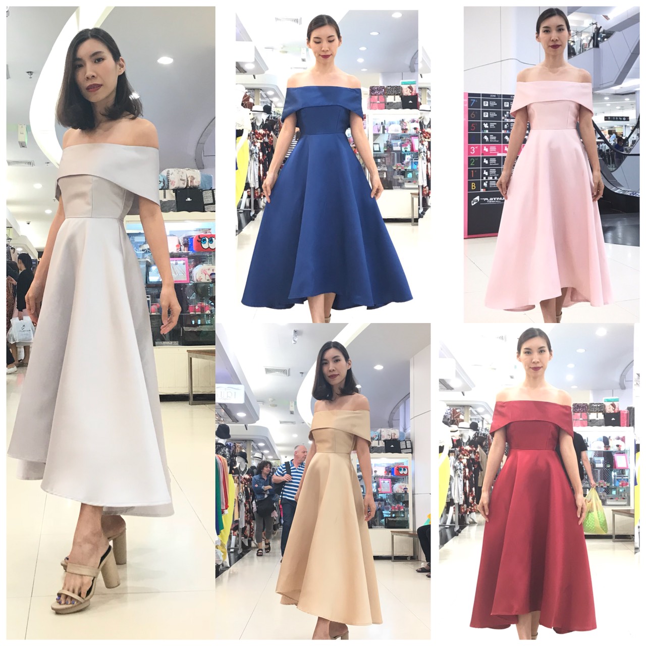 ชุดเพื่อนเจ้าสาว ชุดราตรีสั้น Iris - Off-shoulder top & Tea-length skirt