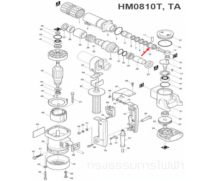 ลูกสูบ แย็ก, สกัดไฟฟ้า Makita-มากีต้า HM0810 [#11], HM0810T, TA [#10]