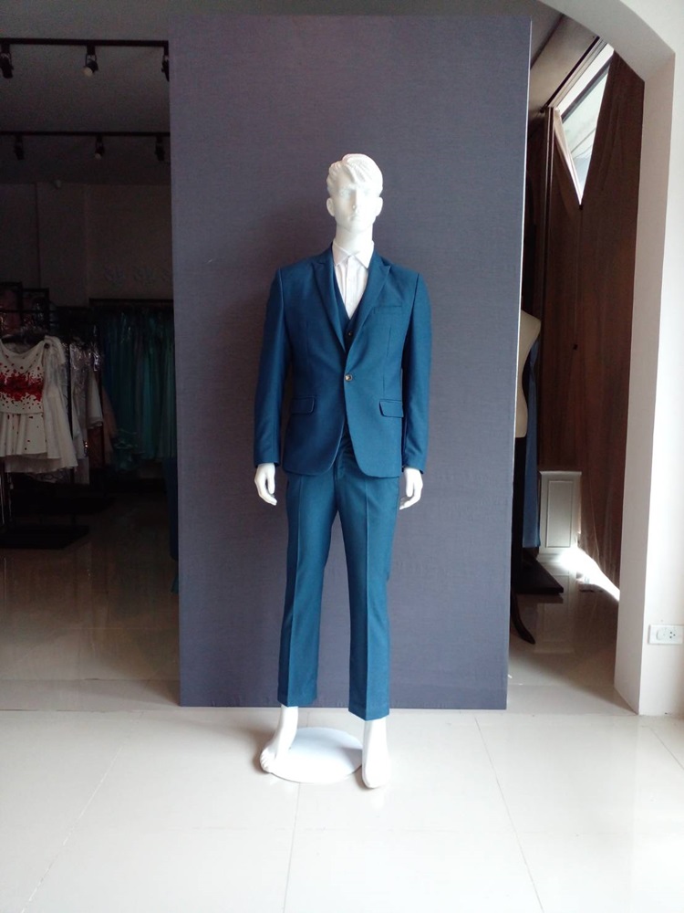 พร้อมเช่า ชุดสูทชาย สีฟ้าน้ำทะเล (พร้อมเสื้อกั๊ก)