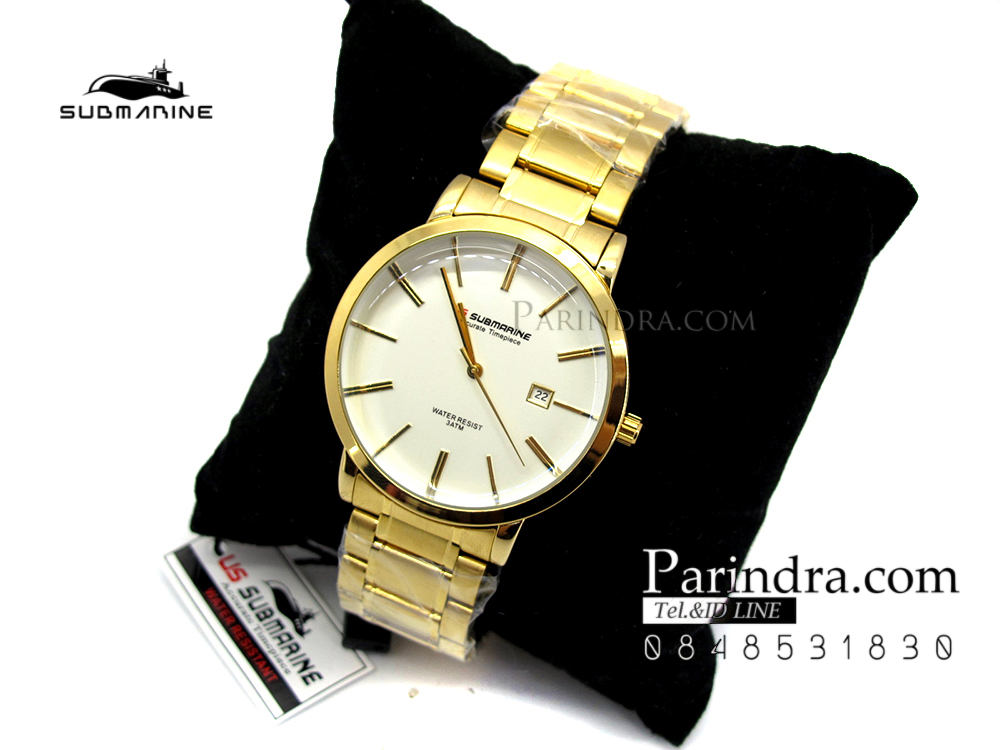 นาฬิกาคู่ US submarine รุ่น J117MD เรือนสีทองหน้าปัดสีขาว แพคคู่