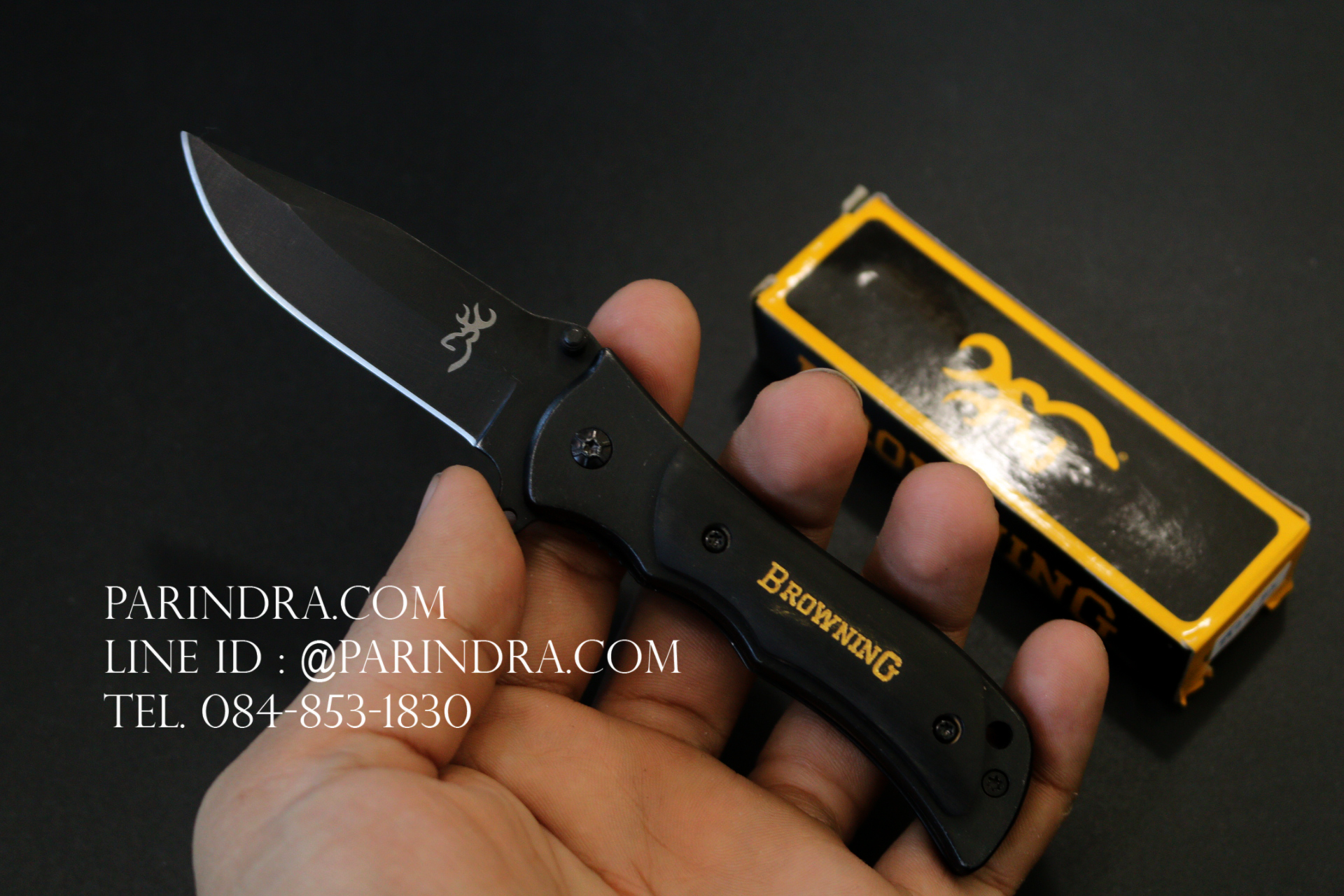 มีดพับ Browning ขนาดเล็กสำหรับพกพา สีดำสนิท ด้ามไม้ (OEM)