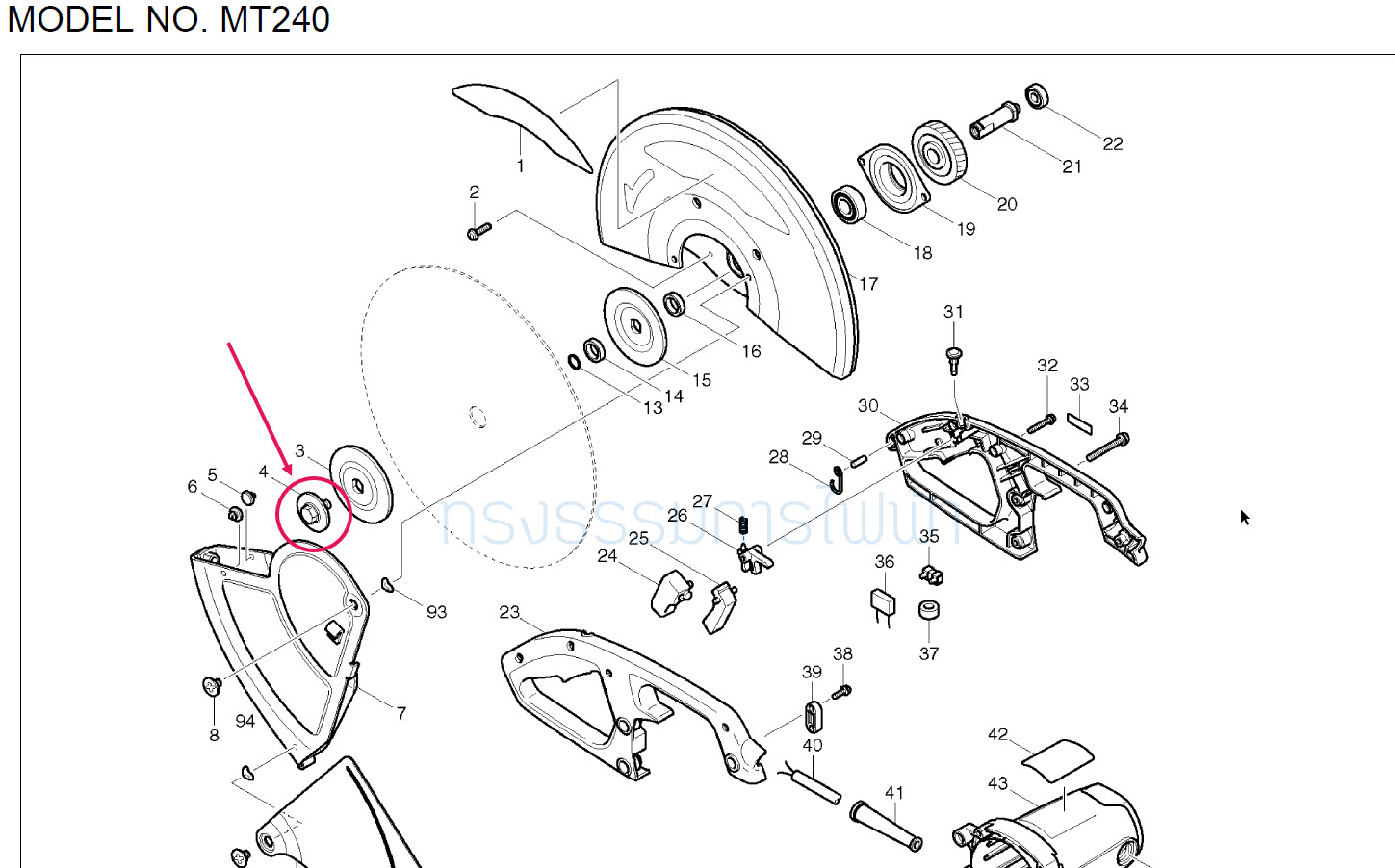 น็อตล็อคประกับ แท่นตัด Maktec MT240, MT241, MT243 Makita 2414, 2414NB