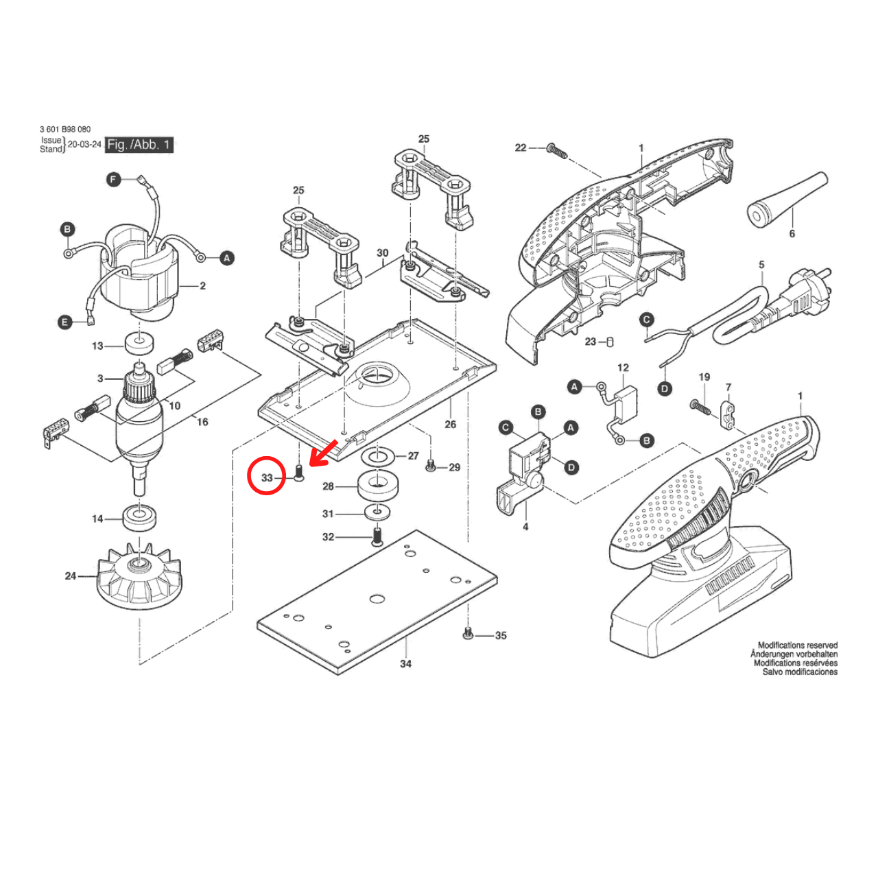 สกรู เครื่องขัดกระดาษทรายระบบสั่นสะเทือน BOSCH GSS2300 #33 Pn.1619PA7651 (แท้)##
