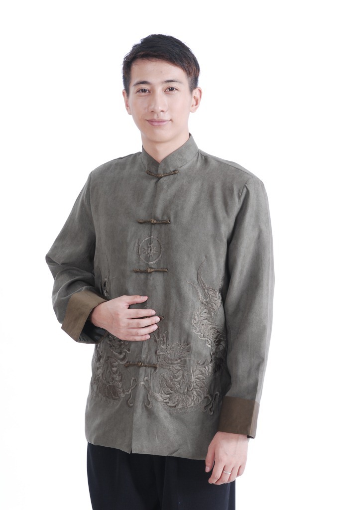 Pre-order ชุดจีน เสื้อจีนชาย แขนยาว สีเทา