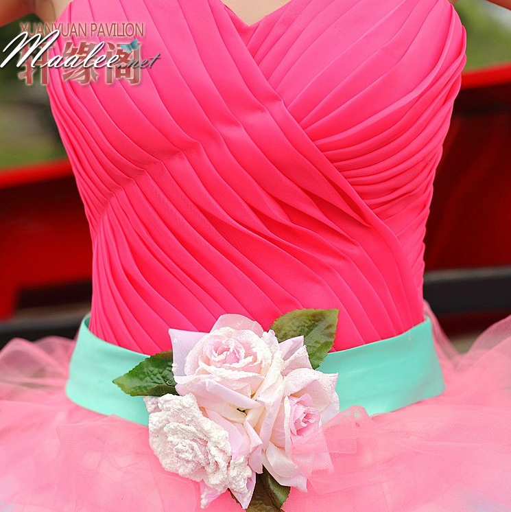 พร้อมเช่า ชุดแฟนซี เช่า 500 ชุดราตรีสั้น เกาะอก สีชมพู สีหวานเย็น อกจับจีบตีเกล็ด กระโปรงตาข่าย น่ารักมาก