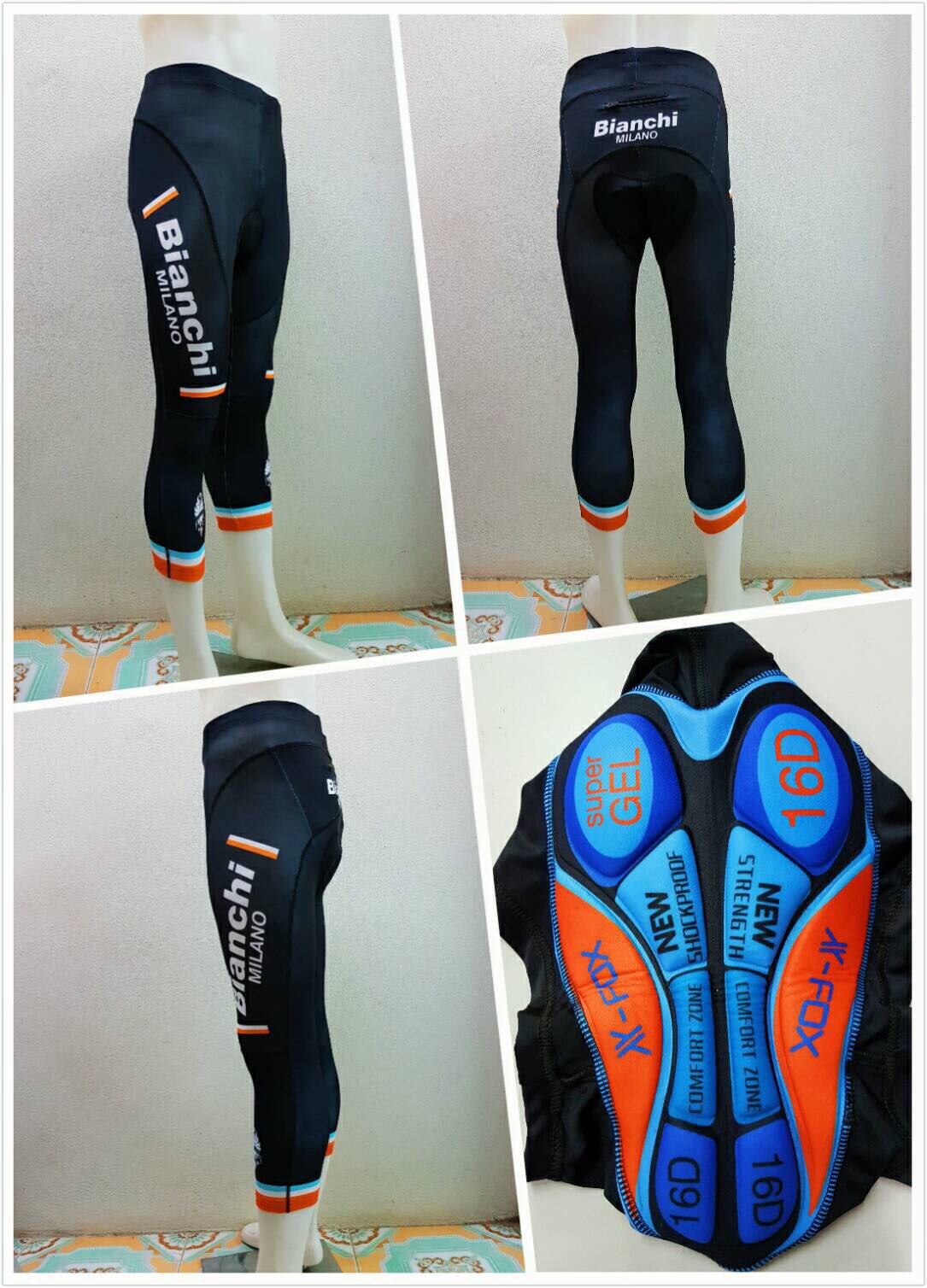 กางเกงปั่นจักรยาน ขาสี่ส่วน Proteam (เป้าเจล 16D พร้อมแถุบซิลิโคนปลายขา ( 4 ส่วน)