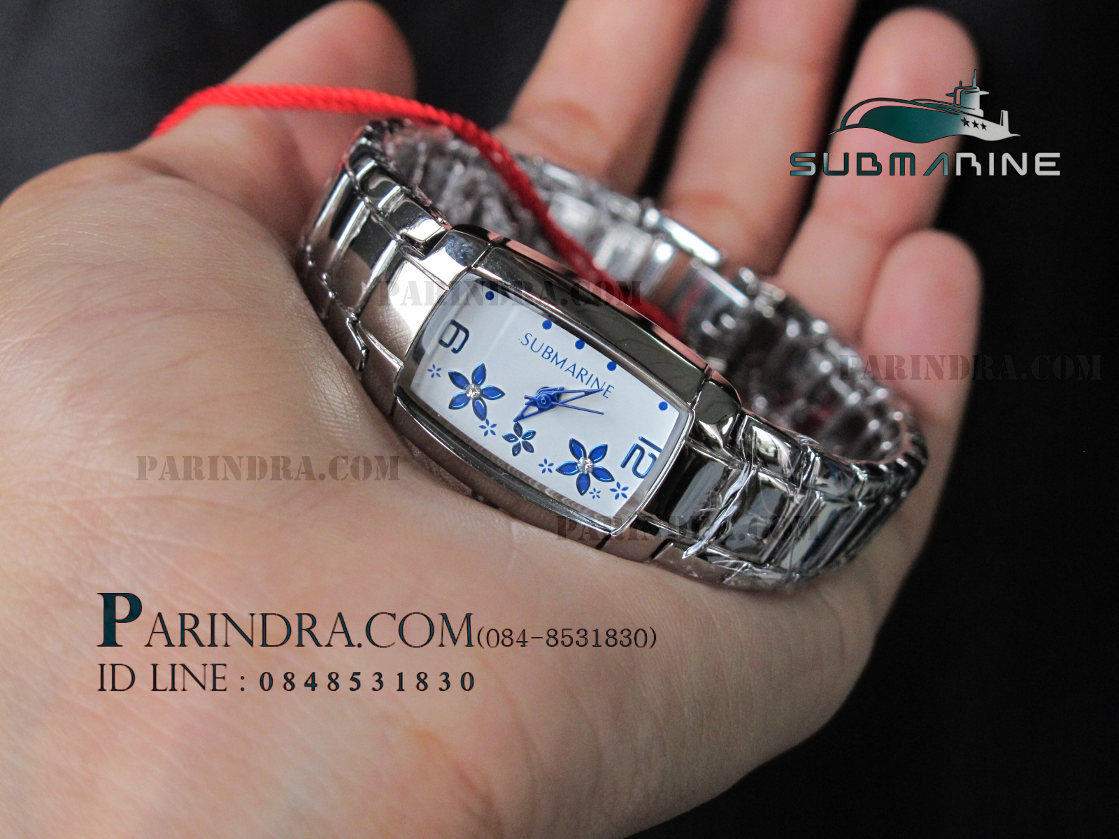 นาฬิกา U.S. submarine รุ่น J043L หน้าปัดขาวลายดอกไม้ฟ้า ทรงรี