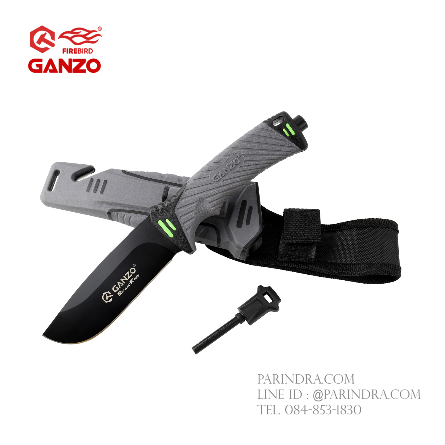 มีดใบตายเดินป่า Ganzo Hunting Survival Knife กานโซ่ รุ่น G-8012GY ด้ามสีดำ ของแท้ 100%