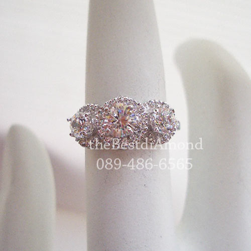 SR001RD+++3 Diamonds Luxury Style+++แหวนเงินแท้ ดีไซน์สวยหรู แบบร้านจิวเวลลี่ทันสมัย ตามcounter ห้างเลย เหมือนของแท้สุดๆ เล่นไฟวิีงๆ รับประกันความสวย