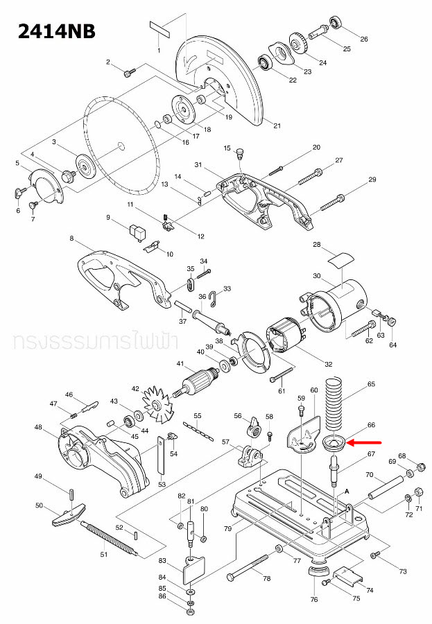 ฝายึดสปริง แท่นตัดไฟเบอร์ Makita มากีต้า 2414B [#80], 2414NB [#66] Pn.165066-8 (แท้) ##