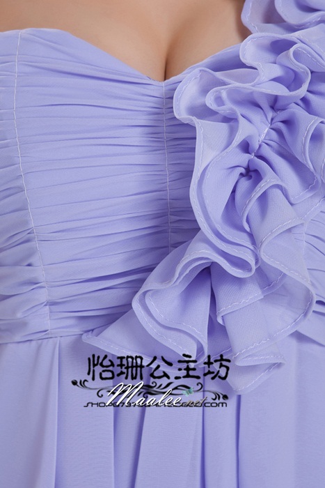 พร้อมส่ง ชุดราตรีสั้น ไหล่เดียว จับเดรปหน้าอก แต่งระบายช่วงไหล่ สีชมพู