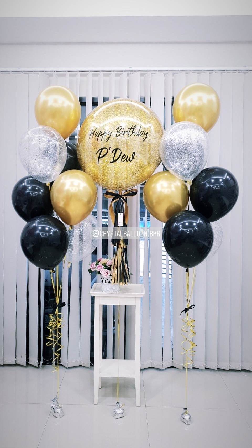 ลูกโป่ง วันเกิด Bubble ขนาด 24" สีทอง พร้อม ช่อลูกโป่ง ช่อ 7 ลูก 2 ช่อ,ลูกโป่งใส ใส่กลิตเตอร์ พร้อมตกเเต่ง สามารถเปลี่ยนสีลูกโป่ง/เปลี่ยนข้อความ/เปลี่ยนขนาดได้