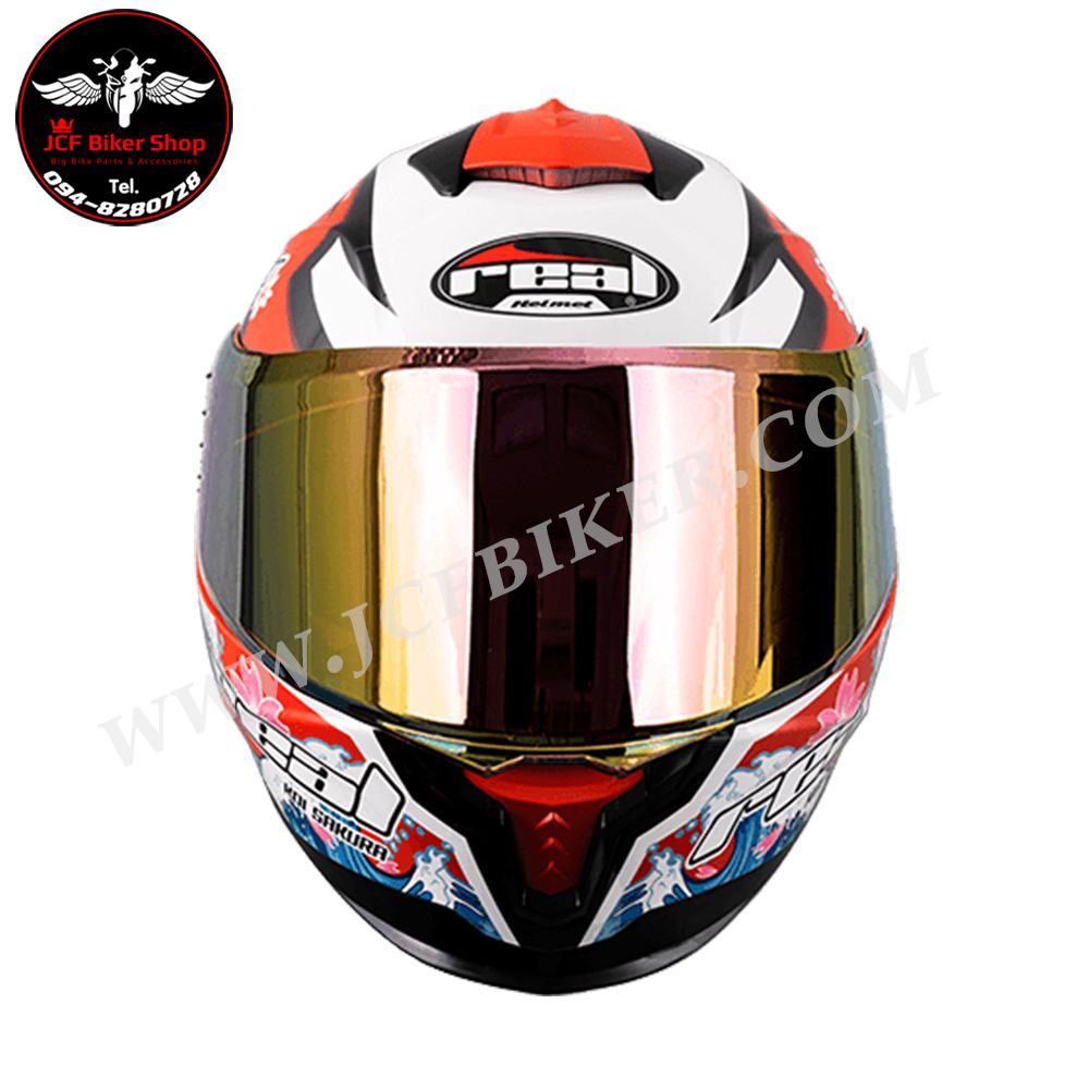 หมวกกันน็อคเต็มใบ หมวกกันน็อค Real Helmets รุ่น Hurricane Koi Sakura ขาว-แดง