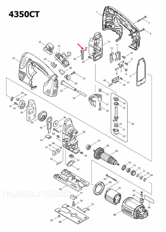 SAFETY WIRE เลื่อยจิ๊กซอร์ Makita 4340CT, 4350CT [#30] Pn.324233-6 (แท้) ##